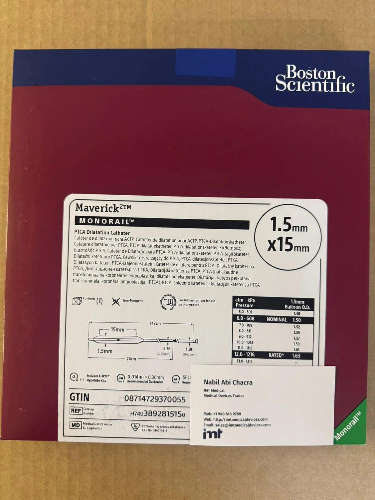 Boston Scientific Maverick 2 PTCA Balloon Catheter Coronary Angioplasty Balloon