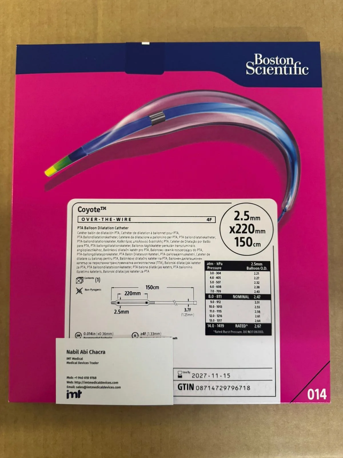 Boston Scientific Coyote PTA Balloon Catheter  BTK Peripheral Angioplasty Balloon