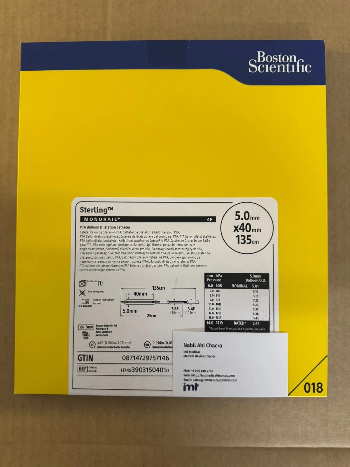 Boston Scientific Sterling PTA Balloon Catheter 0.018 in Peripheral Angioplasty Balloon