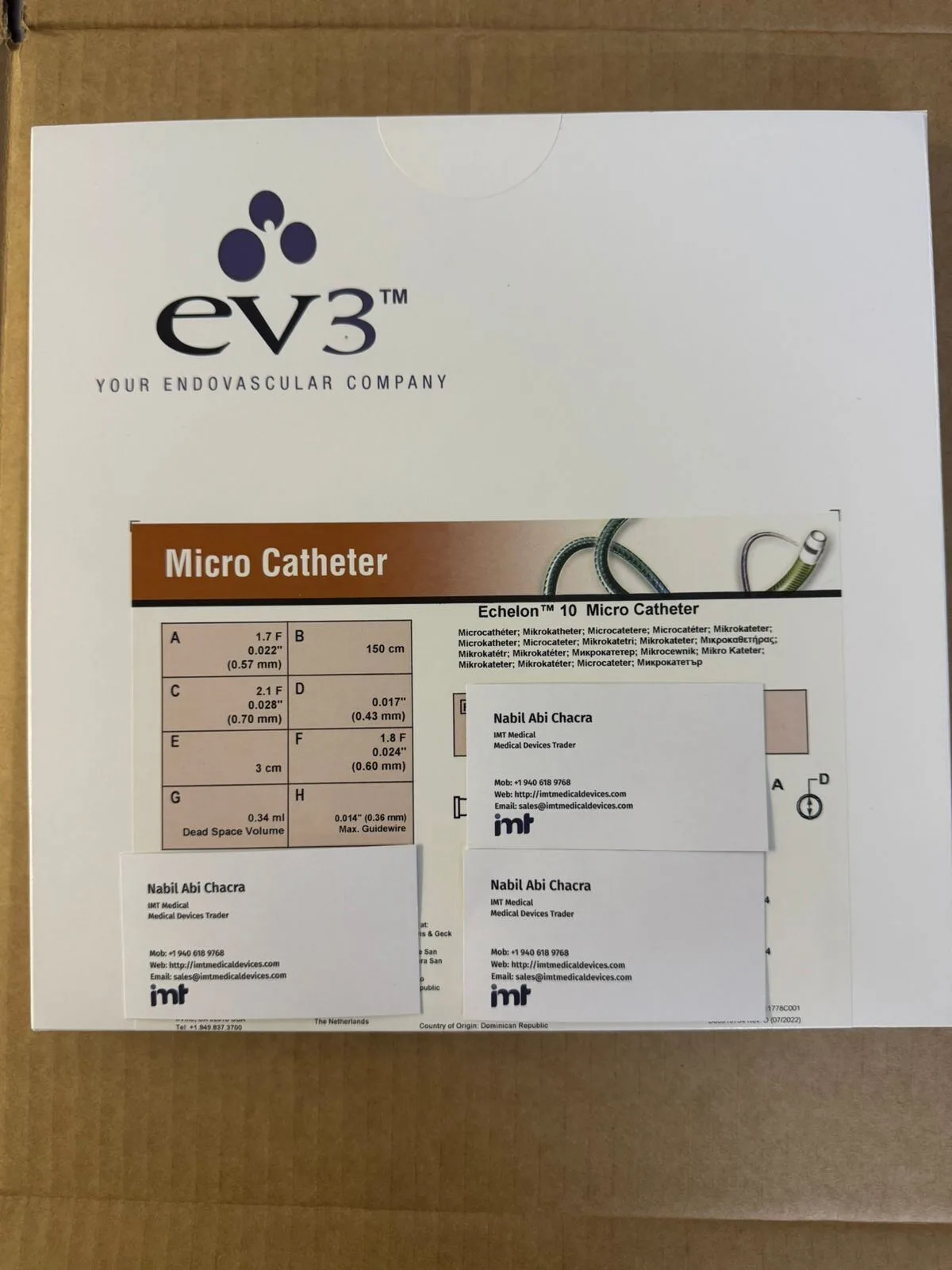 EV3 Medtronic Echelon 10 Micro Catheter 105-5091-150 Straight 150cm